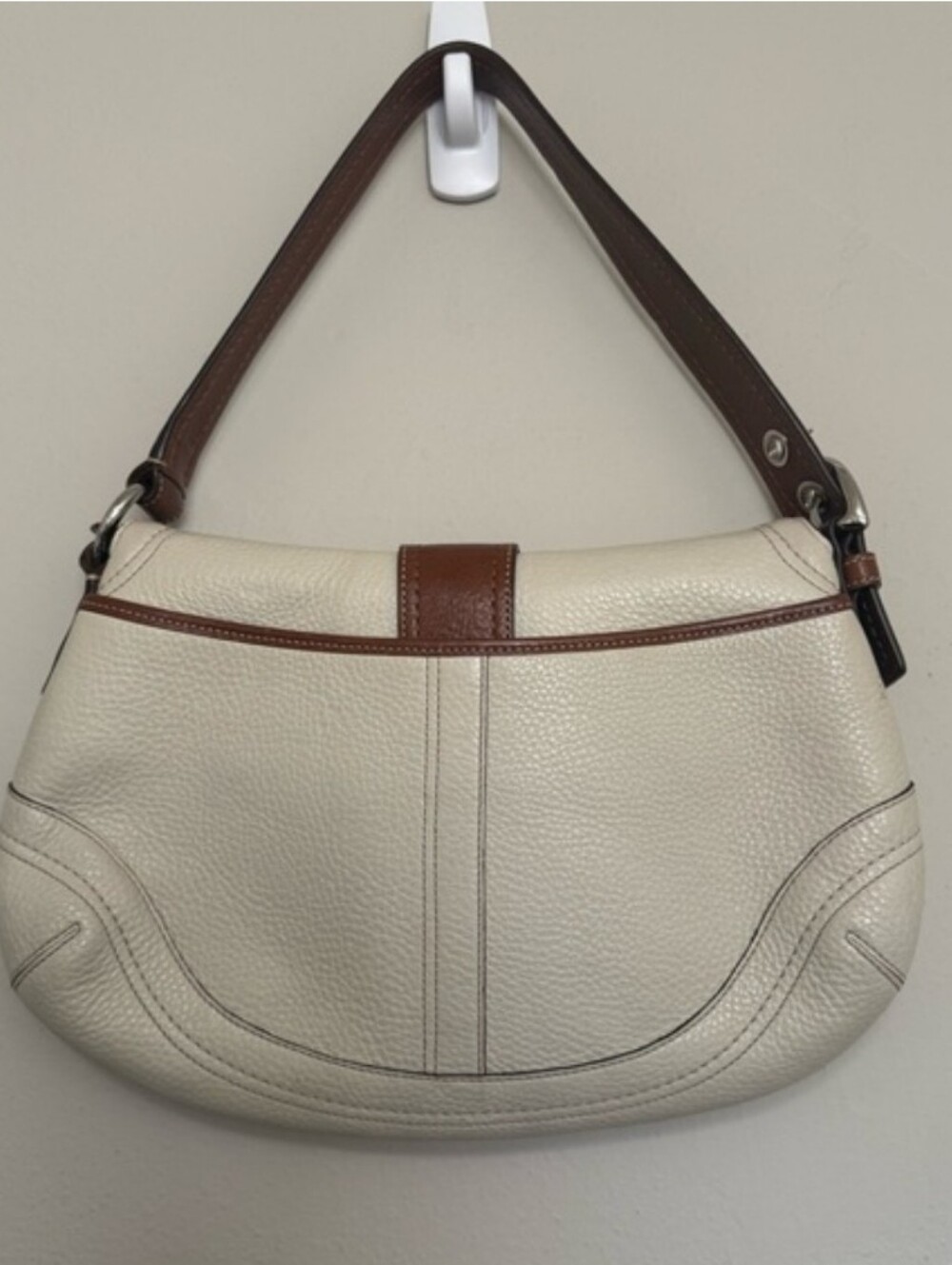 Coach Y2k Soho Bokle Cream Pebble Leather Shoulder Bag F12301 with Brown Trim - Picture 5 of 8